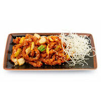 Crispy pork with potatoes and sesame seeds  