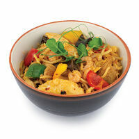 Mixed HAKKA noodles wth chicken, pork, shrimps and mushrooms in Sambala sauce